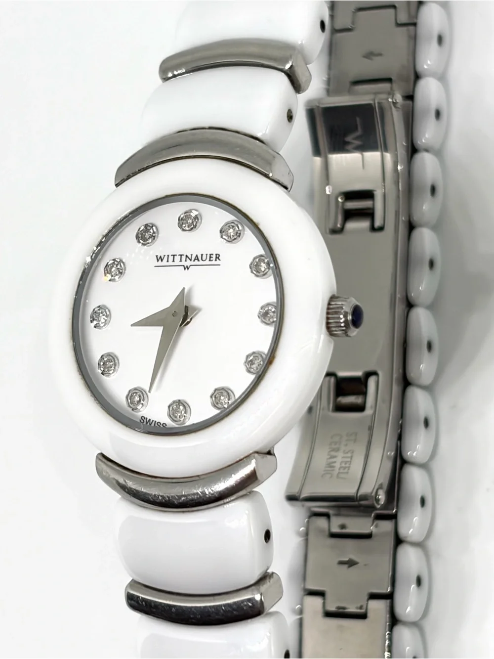 Wittnauer White Ceramic Diamond Luxury Watch Women’s Swiss Sapphire Crystal